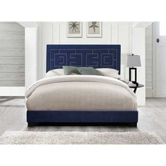 64" X 86" X 50" Dark Blue Velvet Upholstered Bed Wood Leg Queen Bed