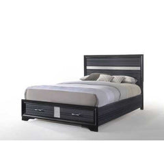 79" X 84" X 50" Black Wood Eastern King Bed w/Storage