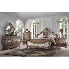 73" X 89" X 76" PU Vintage Oak Wood Upholstery Queen Bed