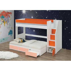 41" X 97" X 64" White Orange Wood Veneer LVL Loft Bed wStorage Ladder