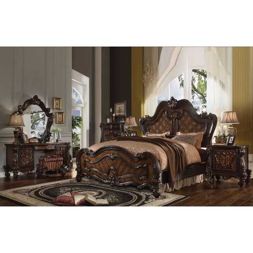 90" X 93" X 76" Cherry Oak Wood Poly Resin Eastern King Bed