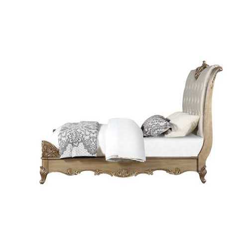 85" X 107" X 71" Champagne PU Antique Gold Wood Upholstered HB California King Bed