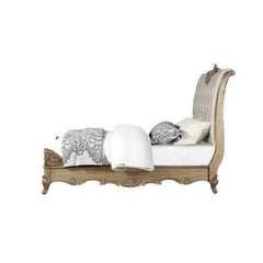 85" X 107" X 71" Champagne PU Antique Gold Wood Upholstered HB California King Bed