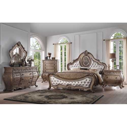89" X 89" X 76" PU Vintage Oak Wood Upholstery King Bed