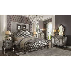 73" X 99" X 72" Silver PU Antique Platinum Upholstery Poly Resin Queen Bed