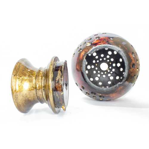 8.75" X 8.75" X 12" Copper Red Gold Ceramic Foiled and Lacquered Globe Candleholder