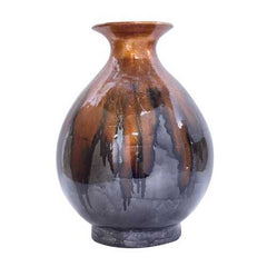 14.5" X 14.5" X 19" Copper Pewter Ceramic Foiled and Lacquered Round Water Jar Vase
