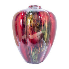 Lia Red Green Bronze Ceramic Foil and Lacquer Sculpted Gourd Vase