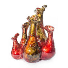 Fila Red Copper Gold Foil and Lacquer 5 Bud Ceramic Vase