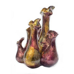 Fila Burgundy Amber Brown Foil and Lacquer 5 Bud Ceramic Vase