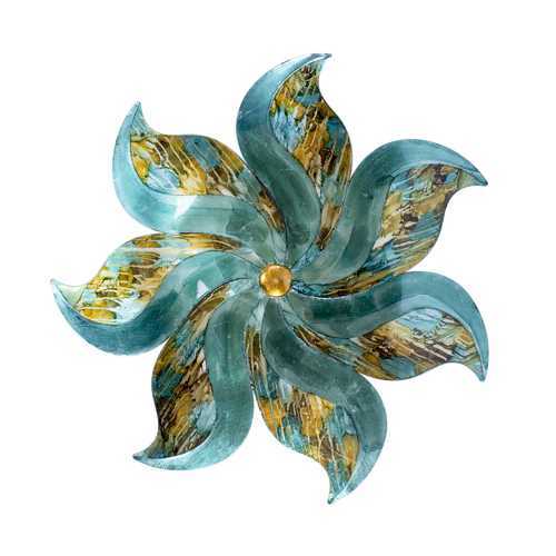 23.25" X 2" X 23.25" Turquoise Copper and Bronze Metal Medium Flower Wall Decor