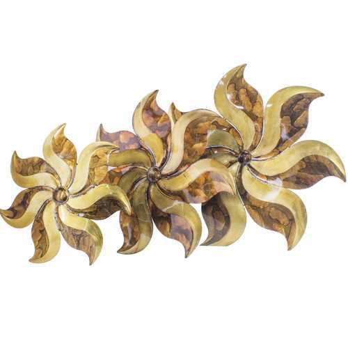 17.25" X 2" X 17.25" Gold Copper Brown Metal Small Flower Metal Wall Decor