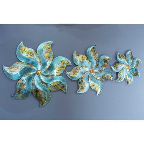 17.25" X 2" X 17.25" Turquoise Copper and Bronze Metal Small Flower Metal Wall Decor