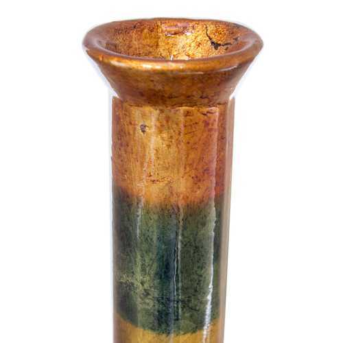 8.25" X 8.25" X 16.5" Orange Green Amber Brown Ceramic Lacquered Striped Tubed Bud Vase