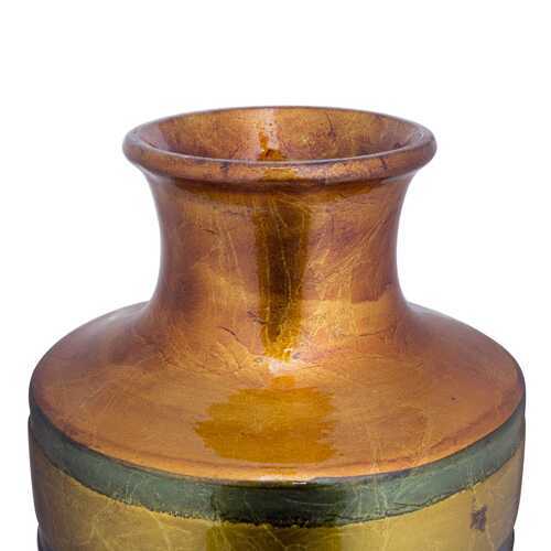 8.75" X 8.75" X 24" Orange Green Amber Brown Ceramic Lacquered Striped Large Cylinder Vase