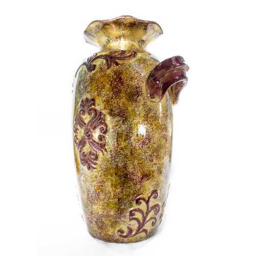 Rea Brown Amber Burgundy Green Ceramic Foil and Lacquer Ruffle Vase