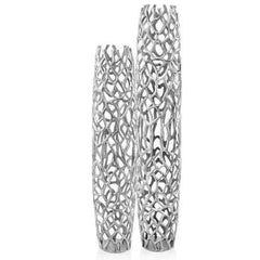 9" x 9" x 40" Rough Silver Extra Large Twigs Barrel Floor Vase