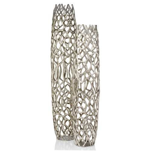 9" x 9" x 40" Rough Silver Extra Large Twigs Barrel Floor Vase