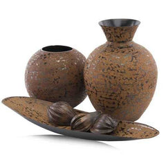 8" x 8" x 7" Brown Faux Leather Vase