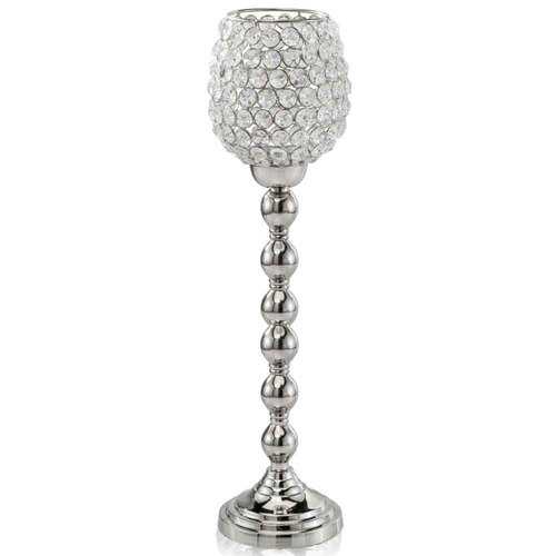 5" x 5" x 18" Silver Crystal Tall Candleholder