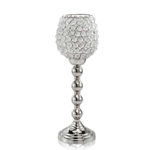 5" x 5" x 14.5" Silver Crystal Medium Candleholder