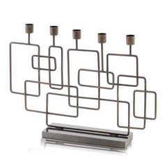 13" x 3" x 18" Antique Brass Black Squares Candleholder