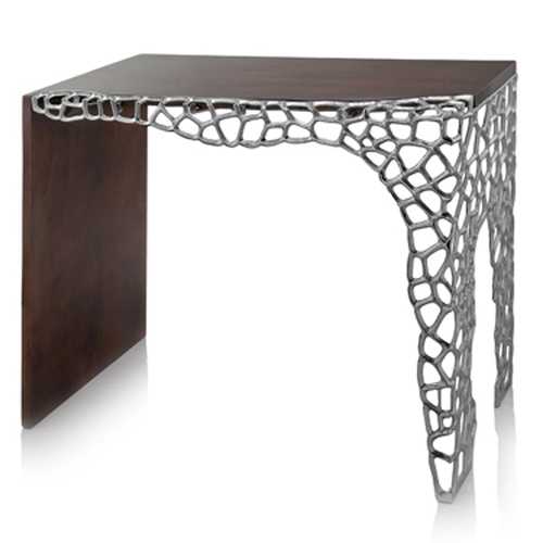 17.5" x 43" x 30" Brown and Silver Honeycomb Console Table