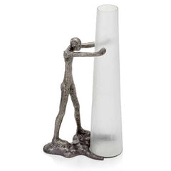 8" x 13" x 23" Antique Silver Chiseled Glass Tall Vase