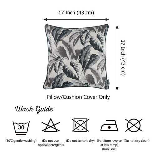 17"x 17"Grey Jacquard Tropical Leaf Decorative Throw Pillow Cover