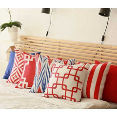 18"x18"Red and White Geometric Decorative Throw Pillow Cover