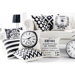 18"x18" Black and White Clock Decorative Throw Pillow Cover Printed