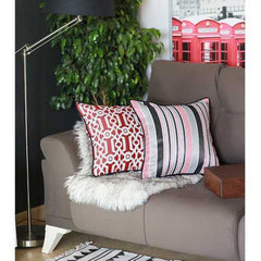17"x 17" Red Jacquard Geo Decorative Throw Pillow Cover
