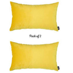 21"x14" Yellow Velvet Decorative Throw Pillow Cover (2 Pcs in set)