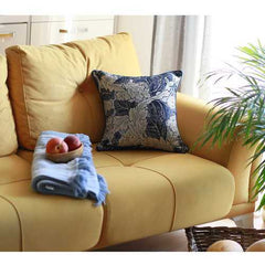 Blue and Grey Jacquard Leaf Decorative Throw Pillow Cover