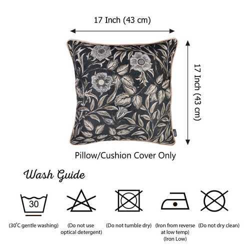 17"x 17" Black Jacquard Leaf Decorative Throw Pillow Cover