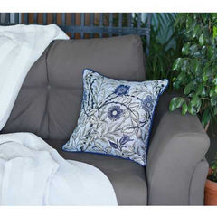 17"x 17" Blue Jacquard Leaf Decorative Throw Pillow Cover