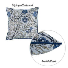 17"x 17" Blue Jacquard Leaf Decorative Throw Pillow Cover