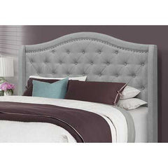 66.5" x 87.5" x 56.5" Grey Linen With Chrome Trim - Queen Size Bed