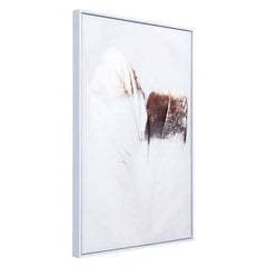 Gold and White Angel's Feathers Canvas in Pinewood Frame