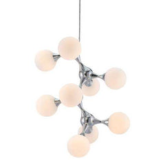 25.6" x 25.6" x 31.5" White & Chrome, Frosted Glass, Metal, Ceiling Lamp