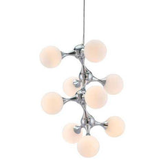 25.6" x 25.6" x 31.5" White & Chrome, Frosted Glass, Metal, Ceiling Lamp