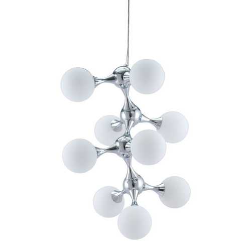 25.6" x 25.6" x 31.5" White & Chrome, Frosted Glass, Metal, Ceiling Lamp