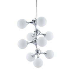 25.6" x 25.6" x 31.5" White & Chrome, Frosted Glass, Metal, Ceiling Lamp