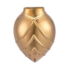 2.8" x 6.1" x 8.1" Matte Gold, Stoneware, Rayas Wall Vase