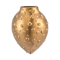 2.8" x 6.1" x 8.1" Matte Gold, Stoneware, Puntos Wall Vase