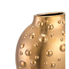 2.8" x 6.1" x 8.1" Matte Gold, Stoneware, Puntos Wall Vase