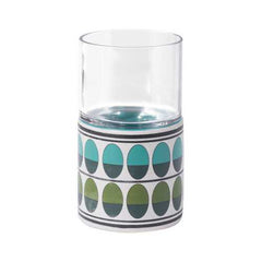 4.1" x 4.1" x 7.3" Green and Teal Ceramic and Glass Small Candle Holder