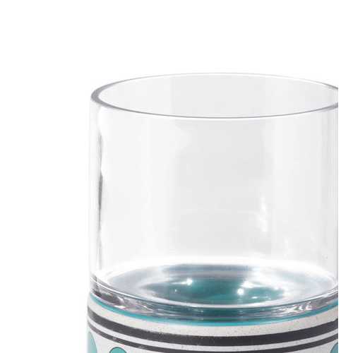 4.1" x 4.1" x 7.3" Green and Teal Ceramic and Glass Small Candle Holder