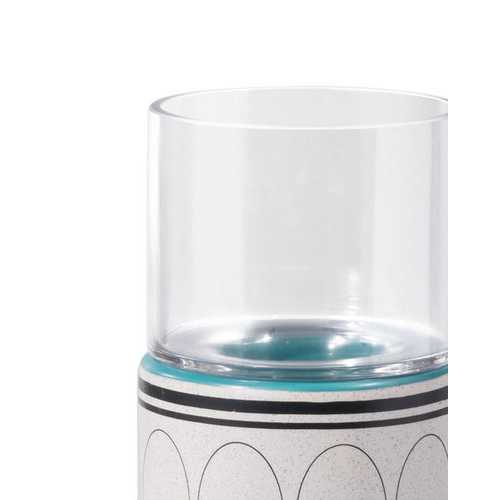 4.1" x 4.1" x 11" Green and Teal Ceramic and Glass Large Candle Holder