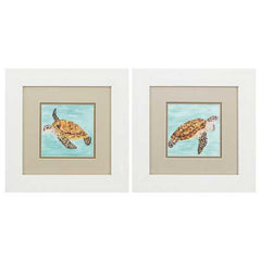 13" X 13" White Frame Calm Swim (Set of 2)
